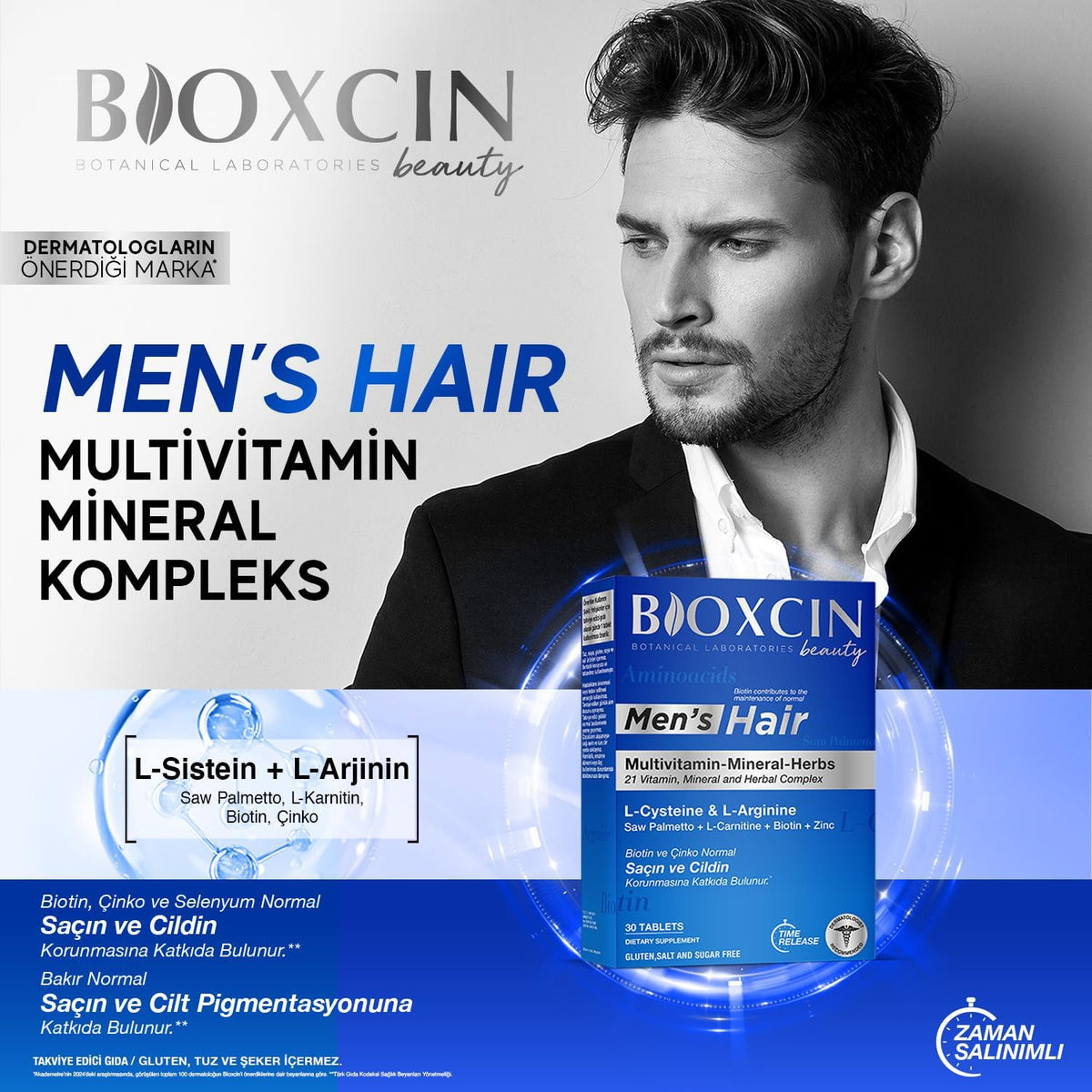 Bioxcin Men's Hair key ingredients L-arginine, saw palmetto and biotin