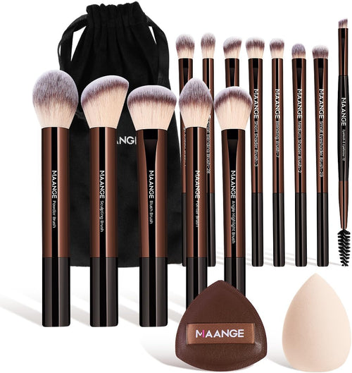 MAANGE Travel Makeup Brush Set with 20 Brushes for Liquid Powder Makeup, Concealer, Cream Blend Eyeshadow, Eyeliner (Coffee)