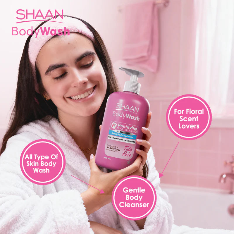 SHAAN Tulip Rose Hydrating Body Wash 480ml creamy texture