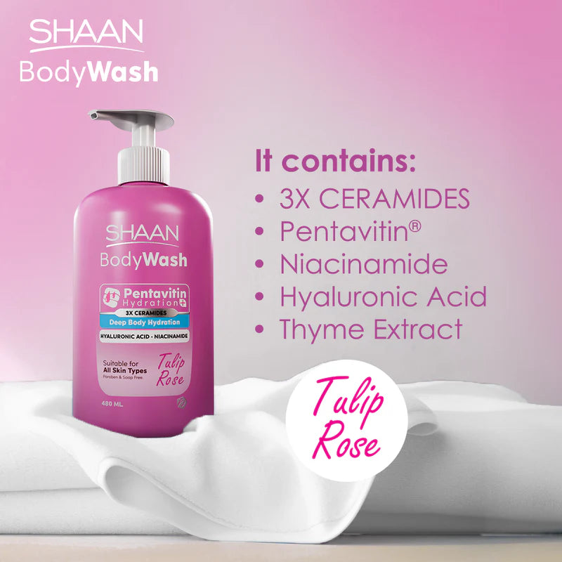 SHAAN Tulip Rose Hydrating Body Wash 480ml benefits