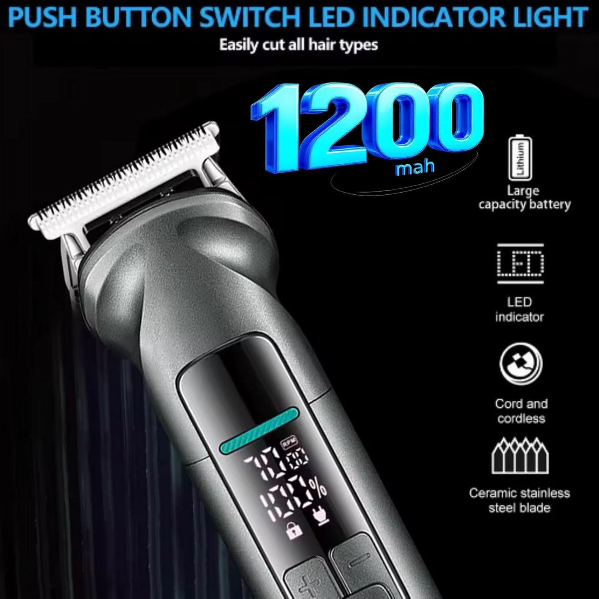 VGR hair trimmer digital display and metal body
