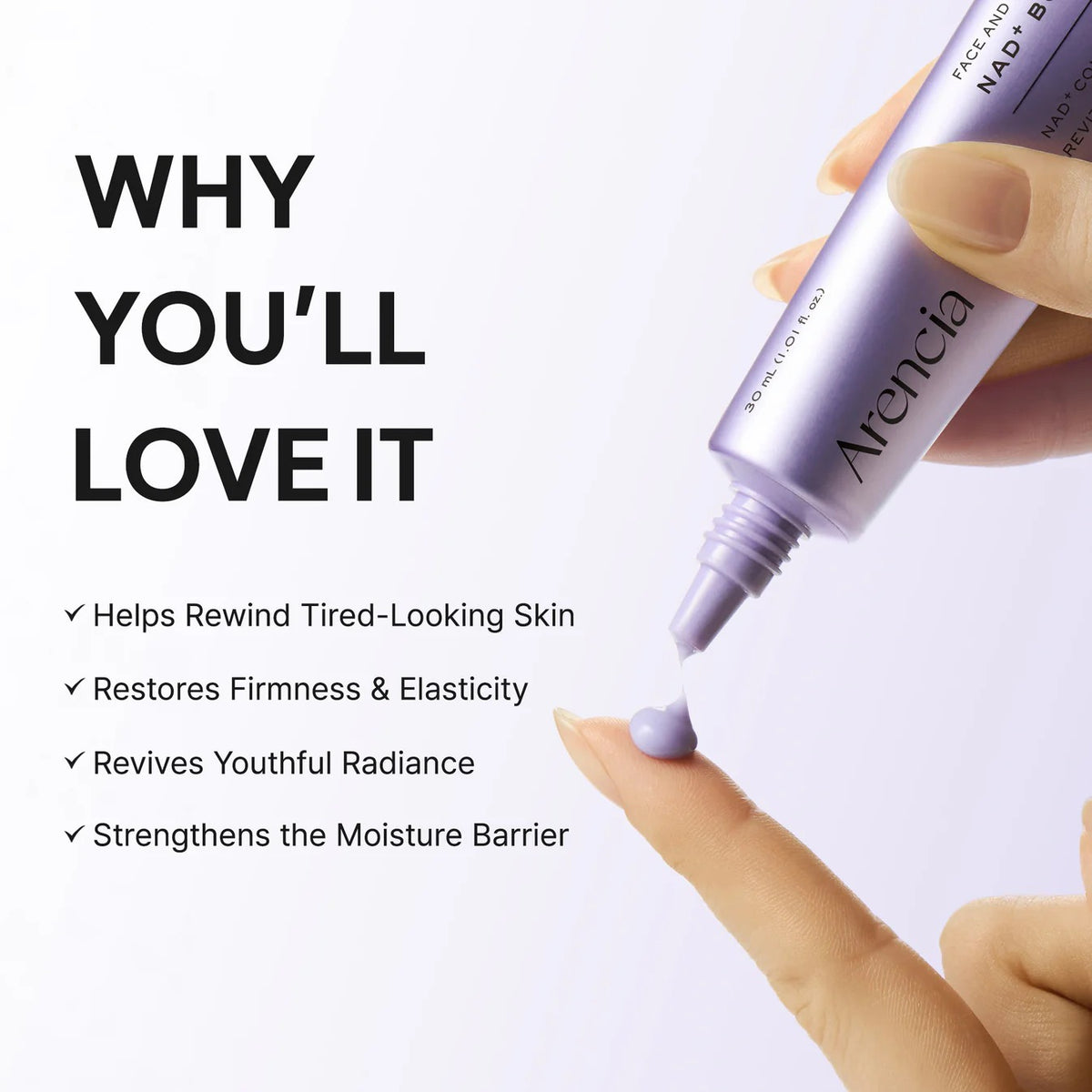 Arencia NAD+ Booster Shot benefits for tired skin