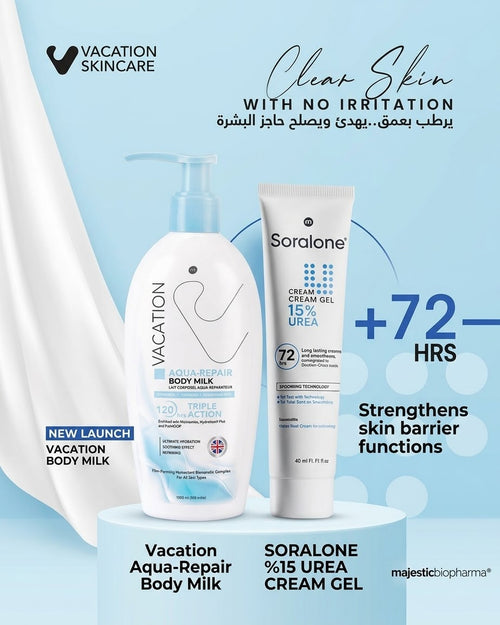 Vacation Aqua Repair Body Milk 300ml and Soralone Urea 15% Cream Gel 60ml bundle