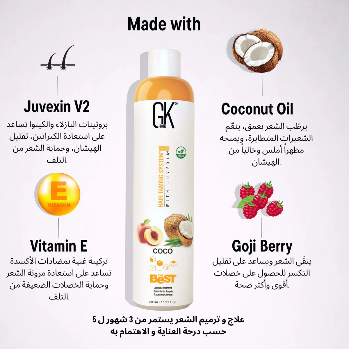 المكونات الرئيسية ونتائج علاج جي كي هير كوكو النباتي