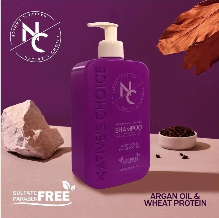 Natives Choice Argan Oil & Wheat Protein Shampoo 475ml for damaged hair