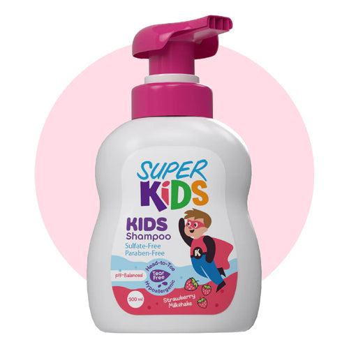 Superkids Strawberry Milkshake Shampoo 300ml bottle with pink pump