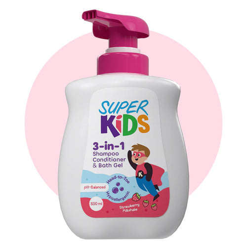 Superkids 3-in-1 Strawberry Milkshake Shampoo 500ml for hair and body